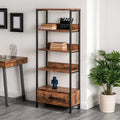 Libreria a scala dal design essenziale, marrone e nero, per la casa