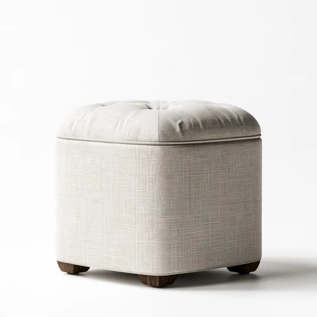 Pouf imbottito dal design essenziale, beige, per la casa