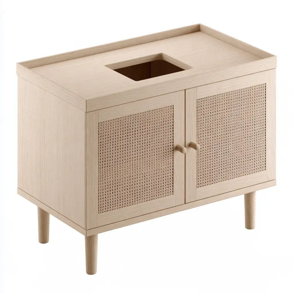 Mobile contenitore dalla forma compatta, beige, per la casa
